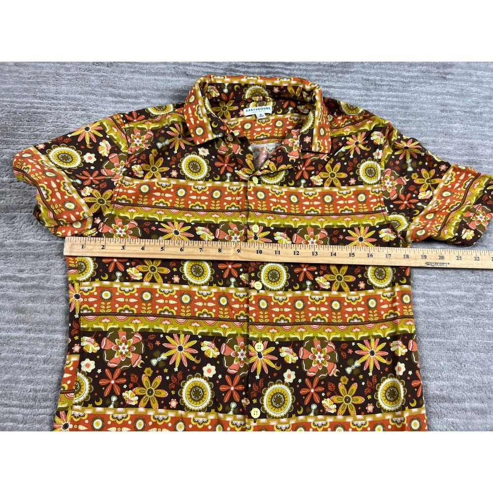 Earthbound Trading Co Shirt Mens Small Brown Floral 70s Retro Rayon Button Down - Picture 4 of 12